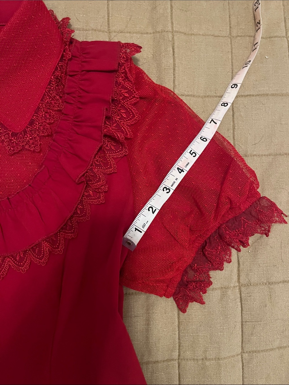 Red Ruffled Puff Sleeve Button-Up Top - Picture 6 of 6